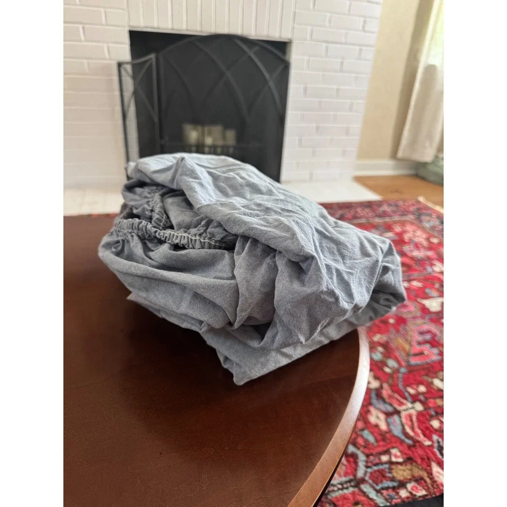 Ralph Lauren Home Blue Chambray 100% Cotton Fitted Bottom Sheet Queen Size USA